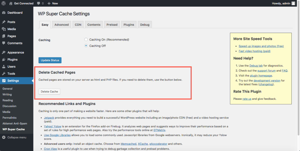 clear cache wordpress
